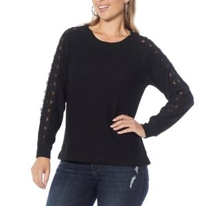 NEW Democracy Black Floral Laced Boat Crew Neck Sweater Women's Size XL Spring